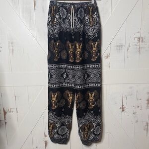 Black Gold Batik Elephant Print Harem Jogger Pants